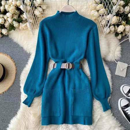 Bador Knitted Dress - styled flat-lay shot, blue - Miss Mosa By Akanksha