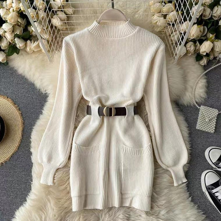 Bador Knitted Dress - styled flat-lay shot, cream - Miss Mosa By Akanksha