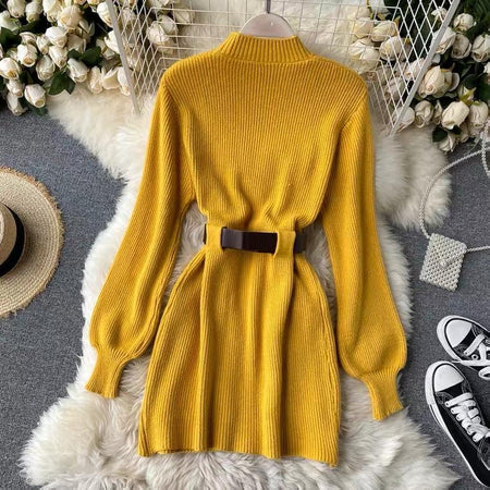Bador Knitted Dress - flat-lay product shot, yellow - Miss Mosa By Akanksha