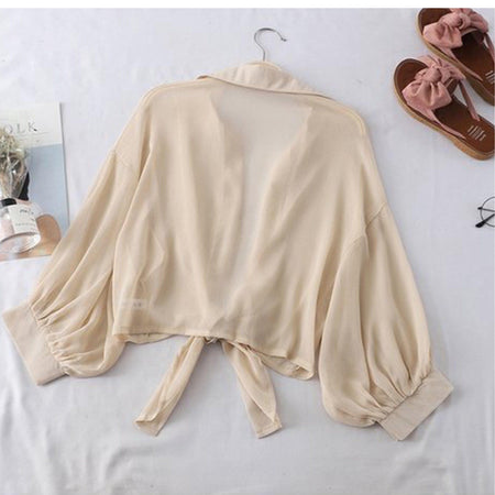 Barbera Chiffon Shirts - back shot on hanger, beige - Miss Mosa By Akanksha