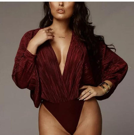 Barbero Ruched Bodysuits - front shot on model, wine - Miss Mosa By Akanksha