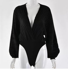 Barbero Ruched Bodysuits - front shot on mannequin, black - Miss Mosa By Akanksha