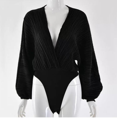 Barbero Ruched Bodysuits - front shot on mannequin, black - Miss Mosa By Akanksha