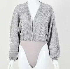 Barbero Ruched Bodysuits - front shot on mannequin, grey - Miss Mosa By Akanksha