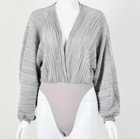 Barbero Ruched Bodysuits - front shot on mannequin, grey - Miss Mosa By Akanksha