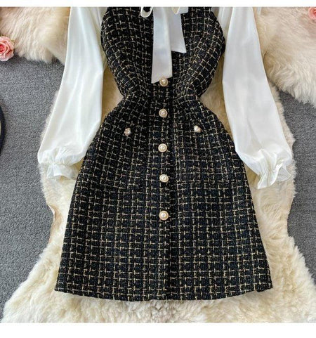 Barrow Tweed Dress - front shot on hanger, black - Miss Mosa By Akanksha
