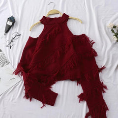 Bearer Tasseled Sweaters - front shot on hanger, wine - Miss Mosa By Akanksha