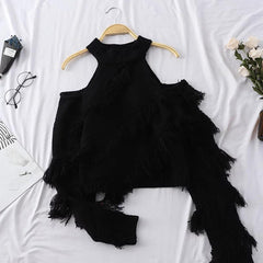 Bearer Tasseled Sweaters - front shot on hanger, black - Miss Mosa By Akanksha