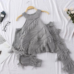 Bearer Tasseled Sweaters - front shot on hanger, grey - Miss Mosa By Akanksha