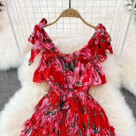 Bella Summer Dress - styled flat-lay shot, red - Miss Mosa By Akanksha