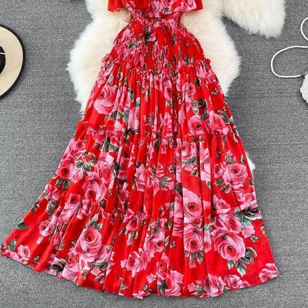 Bella Summer Dress - close-up of bodice, red - Miss Mosa By Akanksha