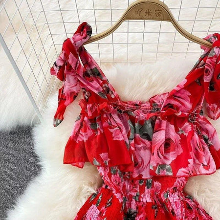 Bella Summer Dress - close-up of bodice, red - Miss Mosa By Akanksha