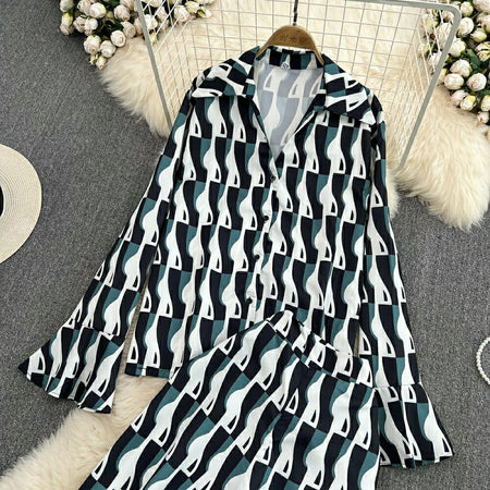 Ben Abstract Coord Set In Dark Green - styled flat-lay shot, dark green - Miss Mosa By Akanksha