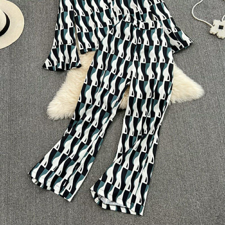 Ben Abstract Coord Set In Dark Green - styled flat-lay shot, dark green - Miss Mosa By Akanksha