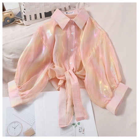 Bentley Holographic Shirt - flat-lay product shot, pink - Miss Mosa By Akanksha