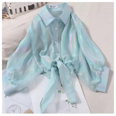 Bentley Holographic Shirt - flat-lay product shot, mint - Miss Mosa By Akanksha