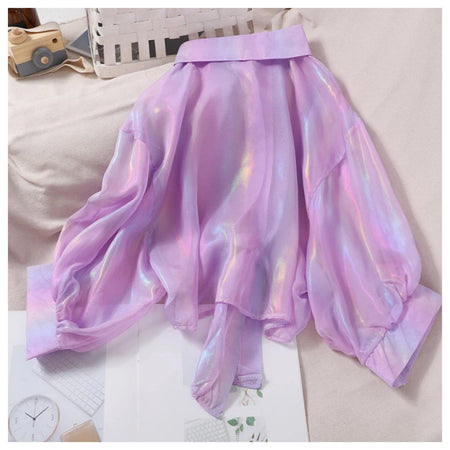 Bentley Holographic Shirt - back shot on hanger, lilac - Miss Mosa By Akanksha