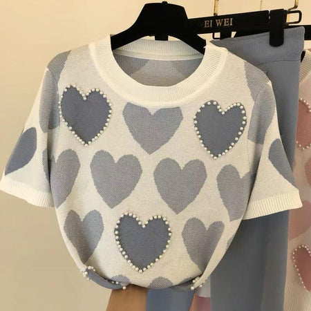 Bestel Heart Coord Set - front shot on hanger, blue - Miss Mosa By Akanksha