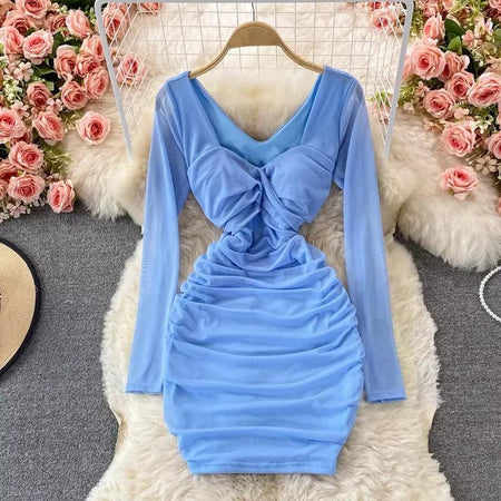 Beth Bodycon Dress - front shot on hanger, blue - Miss Mosa By Akanksha