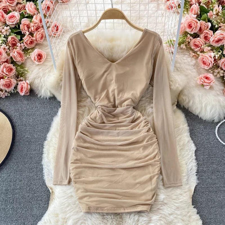 Beth Bodycon Dress - front shot on hanger, beige - Miss Mosa By Akanksha
