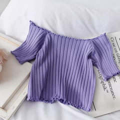 Beth Ribbed Tops - flat-lay product shot, purple - Miss Mosa By Akanksha
