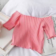 Beth Ribbed Tops - flat-lay product shot, pink - Miss Mosa By Akanksha
