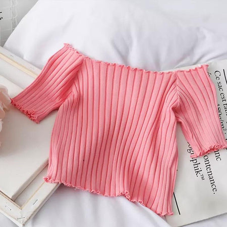 Beth Ribbed Tops - flat-lay product shot, pink - Miss Mosa By Akanksha