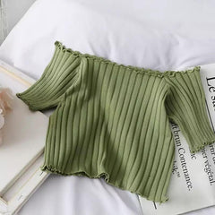 Beth Ribbed Tops - flat-lay product shot, green - Miss Mosa By Akanksha