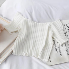 Beth Ribbed Tops - flat-lay product shot, white - Miss Mosa By Akanksha