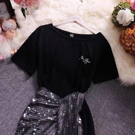 Bisco Sequined Knot Dress In Black - front shot on hanger, black - Miss Mosa By Akanksha