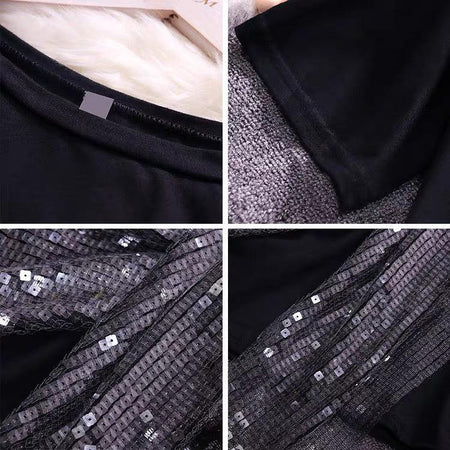 Bisco Sequined Knot Dress In Black - close-up of fabric, black - Miss Mosa By Akanksha