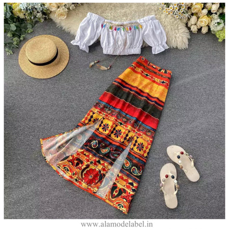 Bohemian Tasseled Coords in Multicolour - styled flat-lay shot, multicolour - Miss Mosa By Akanksha