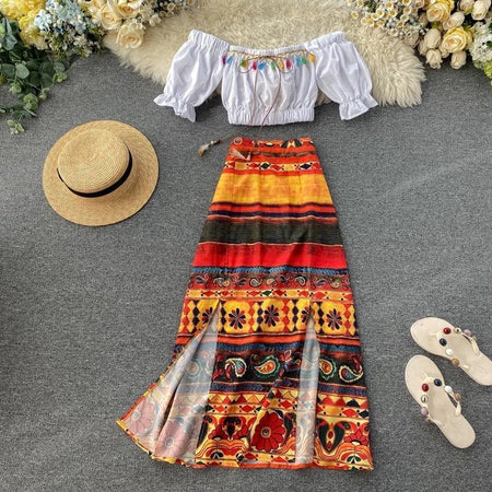 Bohemian Tasseled Coords in Multicolour - styled flat-lay shot, multicolour - Miss Mosa By Akanksha
