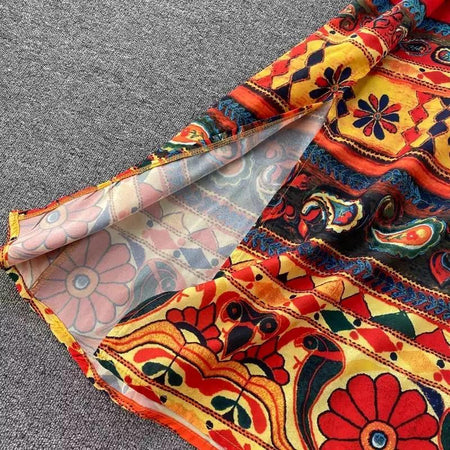 Bohemian Tasseled Coords in Multicolour - close-up of print fabric, multicolour - Miss Mosa By Akanksha