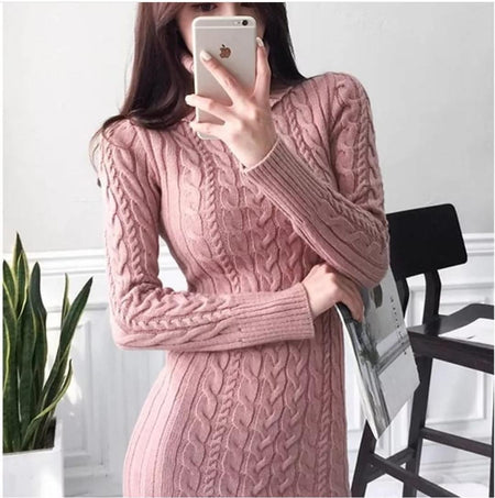 Bradshaw Luxury Knitted Dress - front shot on model, pink - Miss Mosa By Akanksha