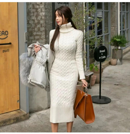 Bradshaw Luxury Knitted Dress - front shot on model, white - Miss Mosa By Akanksha