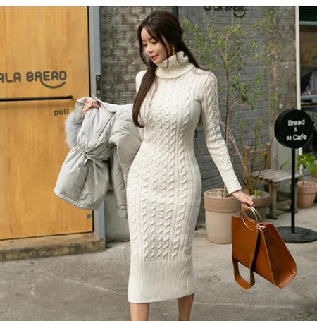 Bradshaw Luxury Knitted Dress - front shot on model, white - Miss Mosa By Akanksha