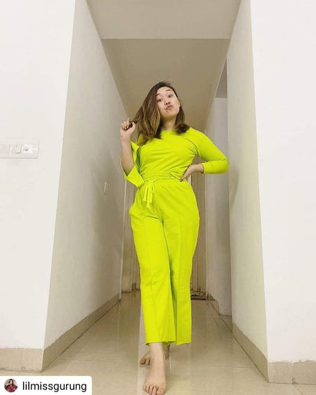 Brady Tracksets - full-length shot on model, lime green - Miss Mosa By Akanksha