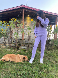 Bratey Winter Tracksets - lifestyle shot on model, lilac - Miss Mosa By Akanksha