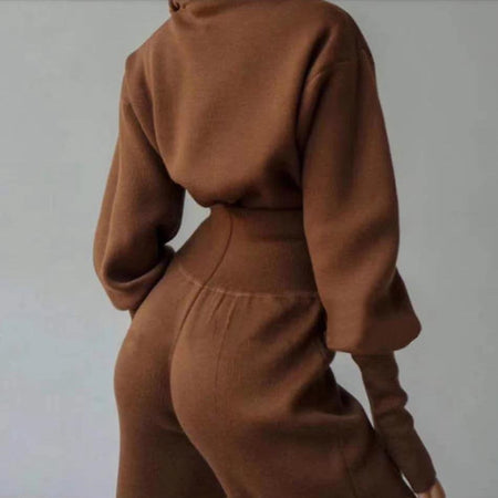 Bratey Winter Tracksets - back shot on model, brown - Miss Mosa By Akanksha