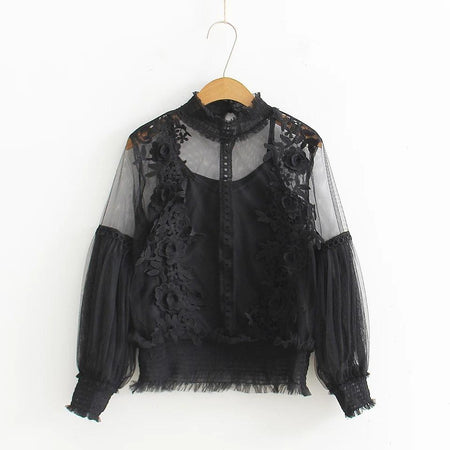 Brazmine Luxe Blouses - front shot on hanger, black - Miss Mosa By Akanksha