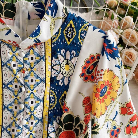 Brian Luxury Vintage Dress In Multicolour - close-up of collar, multicolour - Miss Mosa By Akanksha