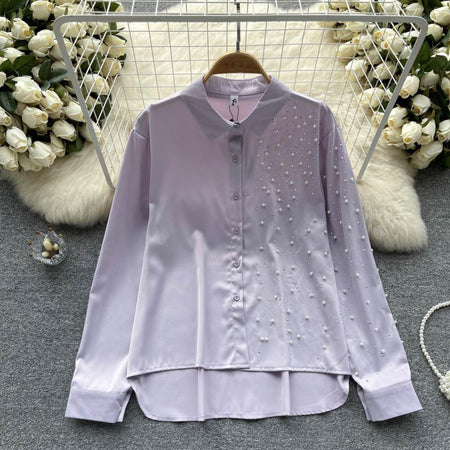 Bridget Pearl Satin Detailed Tops - flat-lay product shot, lilac - Miss Mosa By Akanksha