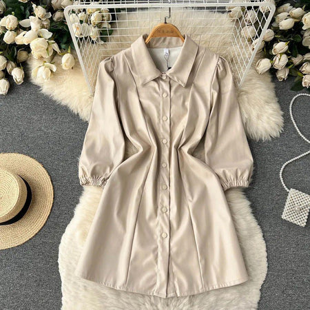 Briella Statement Dress - front shot on hanger, beige - Miss Mosa By Akanksha