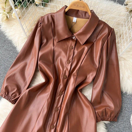 Briella Statement Dress - front shot on hanger, brown - Miss Mosa By Akanksha