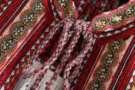 Brienne Tasseled Embroidered Blouse - close-up of embroidered detail, white - Miss Mosa By Akanksha