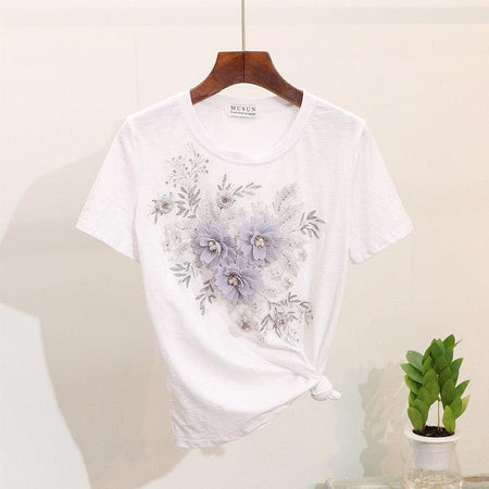 Brisket Embellished Set of Top and Denims - front shot on hanger, white - Miss Mosa By Akanksha