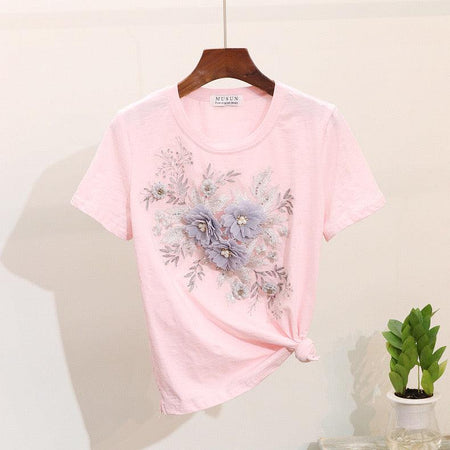 Brisket Embellished Set of Top and Denims - front shot on hanger, pink - Miss Mosa By Akanksha