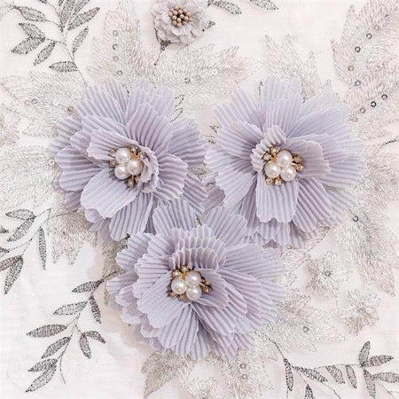 Brisket Embellished Top Only - close-up of floral embellishment, grey - Miss Mosa By Akanksha