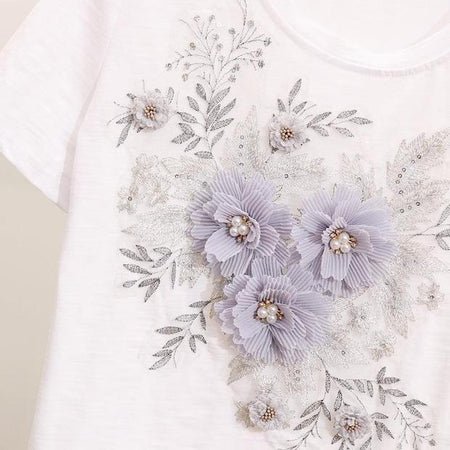 Brisket Embellished Top Only - close-up of floral embellishment, white - Miss Mosa By Akanksha